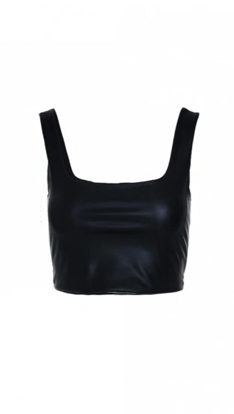 Deri Görünümlü Kısa Üst