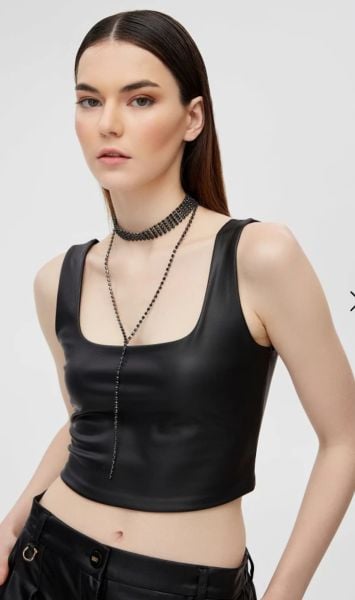 Deri Görünümlü Kısa Üst