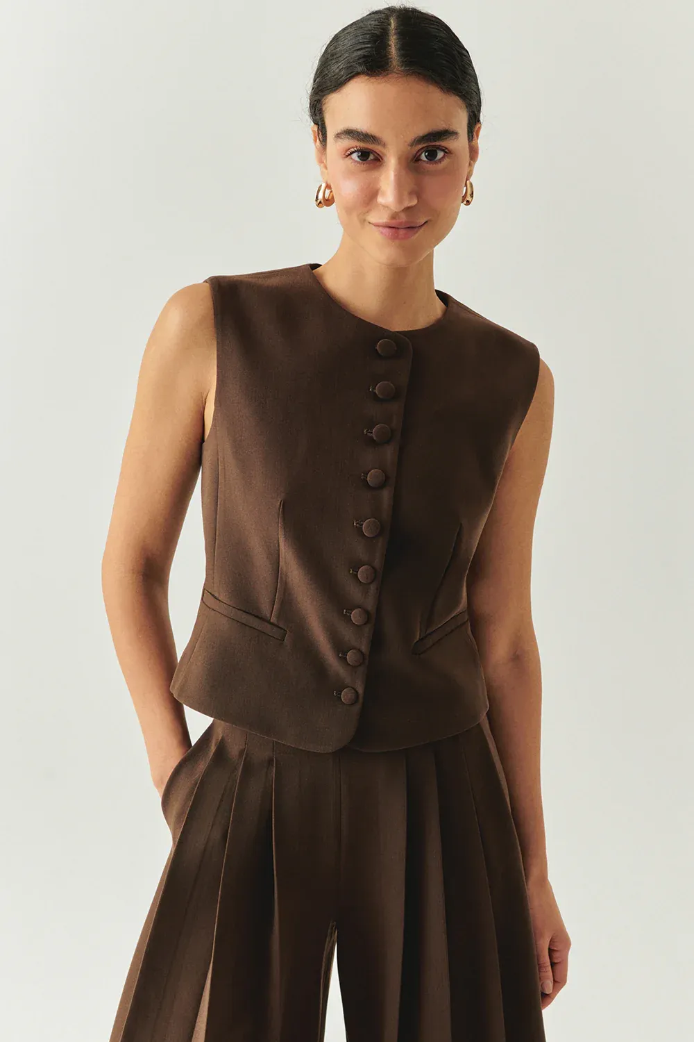 Bisiklet Yaka Fileto Cep Astarlı Düz Regular Kahve Yelek