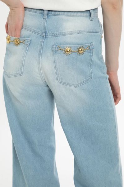 Duble Paça Geniş Paça Mavi Jean Pantolon