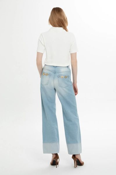 Duble Paça Geniş Paça Mavi Jean Pantolon