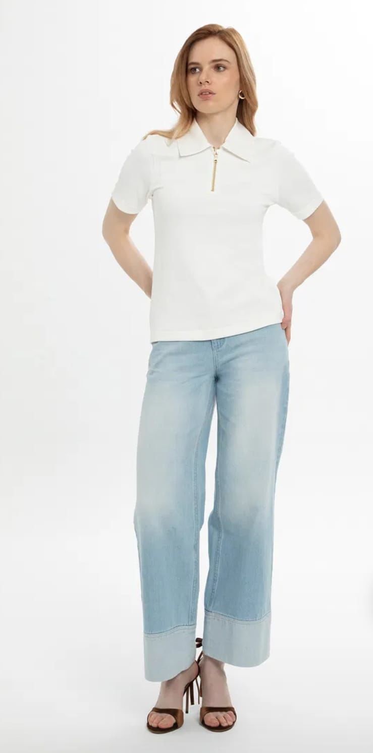 Yakası Fermuarlı Yarım Kol Bluz