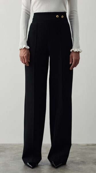 Mücevherli düğmeli yüksek belli pantolon