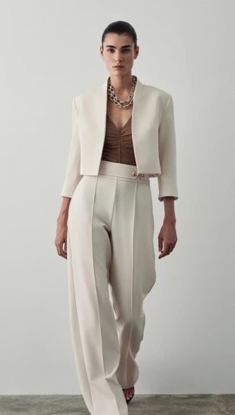 Mücevherli düğmeli yüksek belli pantolon