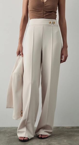 Mücevherli düğmeli yüksek belli pantolon