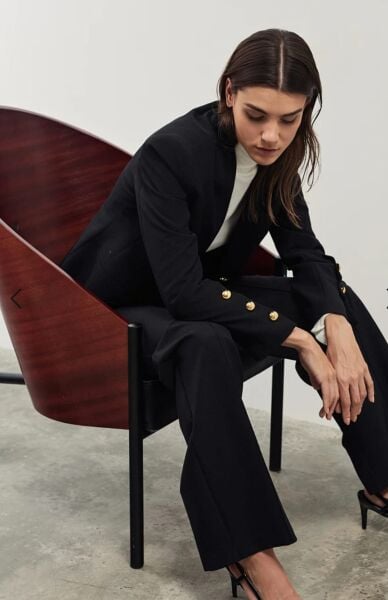 Mücevherli düğmeli yüksek belli pantolon