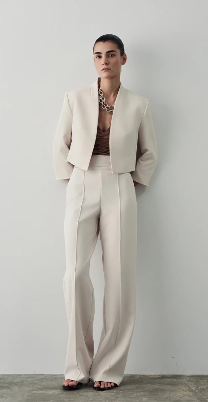 Mücevherli düğmeli yüksek belli pantolon