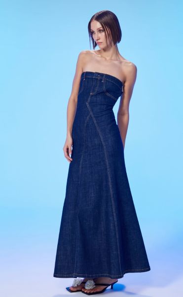 Straplez Maxi Denim Elbise