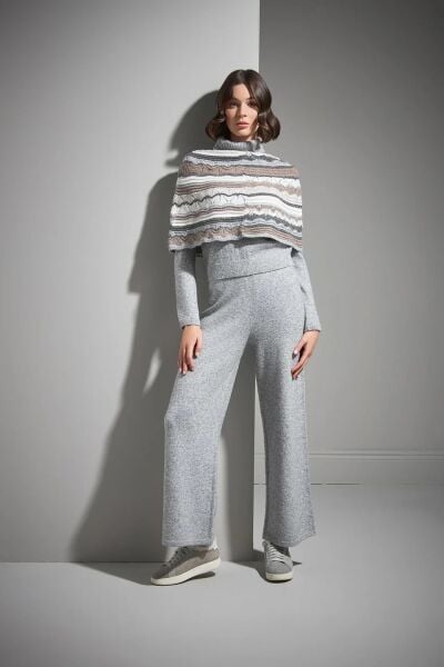 PUL VE SİM DETAYLI BOL PAÇA GRİ TRİKO PANTOLON