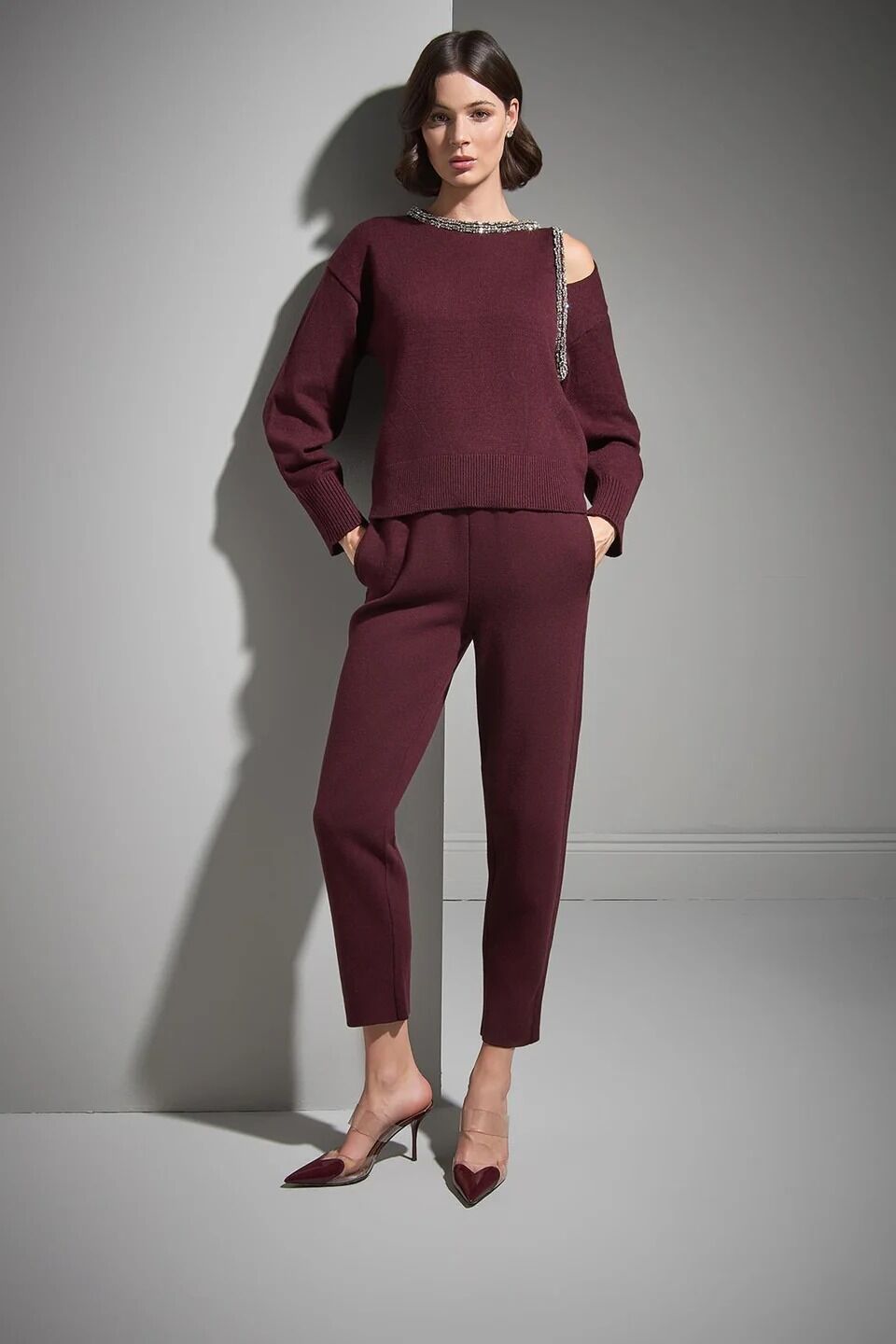 BELİ KORDONLU CEPLİ VİZON TRİKO PANTOLON
