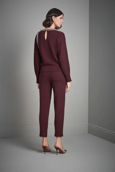 BELİ KORDONLU CEPLİ VİZON TRİKO PANTOLON