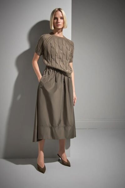 TAŞ BASKILI SAÇ ÖRGÜLÜ YEŞİL TRİKO KAZAK