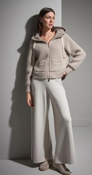 KAPÜŞONLU KAPİTONELİ BEJ TRİKO CEKET