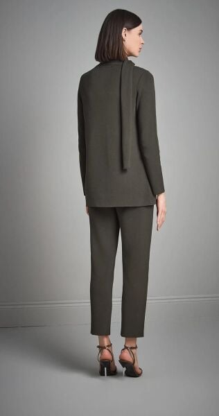 ATKI VE BROŞ DETAYLI BOL KESİM YEŞİL TRİKO BLAZER CEKET