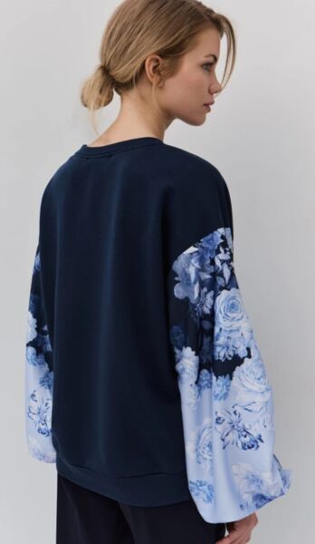 Saten çiçek desenli kollu sweatshirt