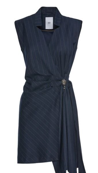 Mini çizgili kruvaze elbise