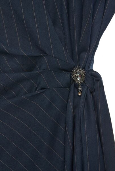 Mini çizgili kruvaze elbise