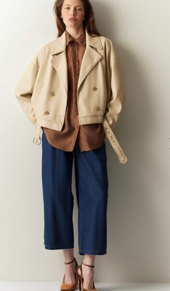 Kemerli deri görünümlü ceket