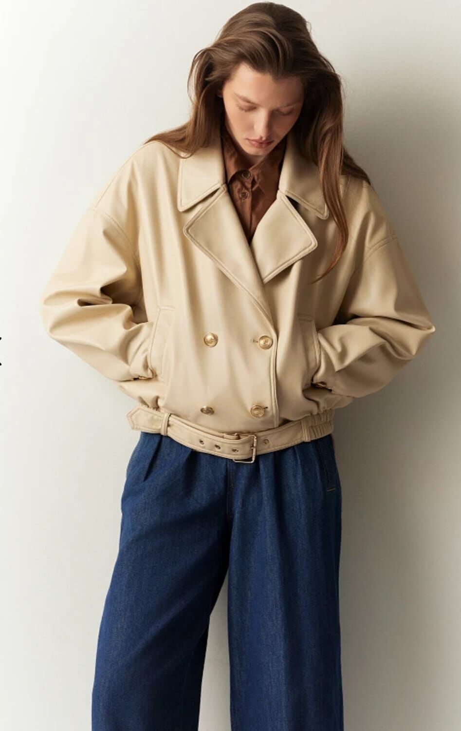 Kemerli deri görünümlü ceket
