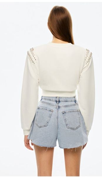 Taş Detaylı Crop Sweatshirt