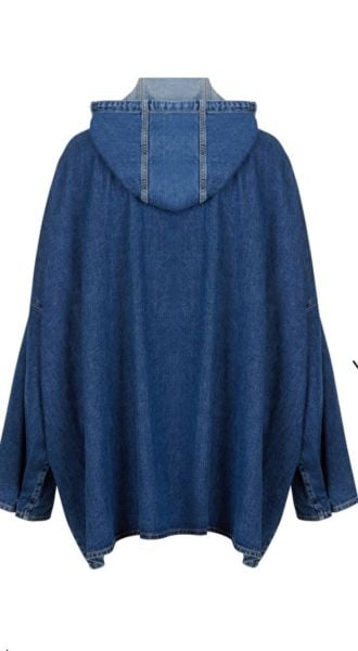 Kapüşonlu Oversize Denim Trençkot