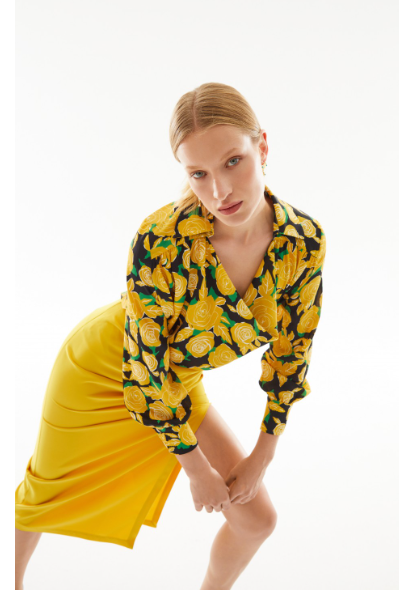 Degaje Desenli Bluz Sarı