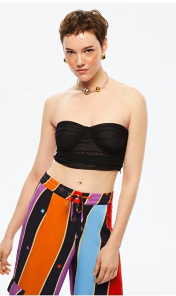 Straplez Tül Crop Top