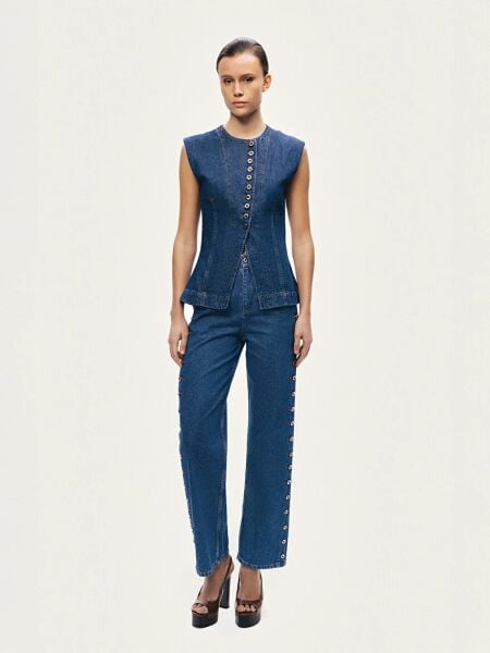 METAL DÜĞME DETAYLI DENİM PANTOLON