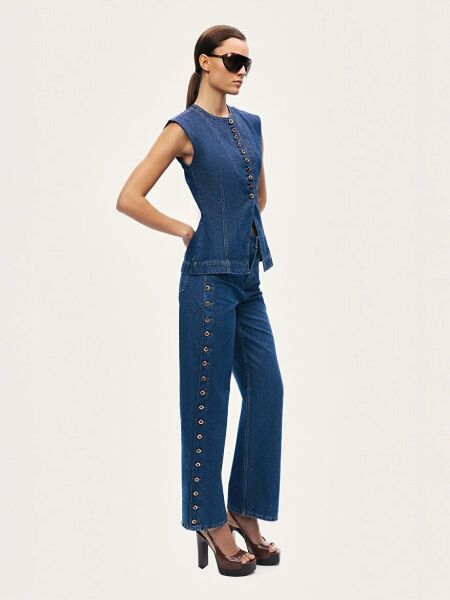 METAL DÜĞME DETAYLI DENİM PANTOLON