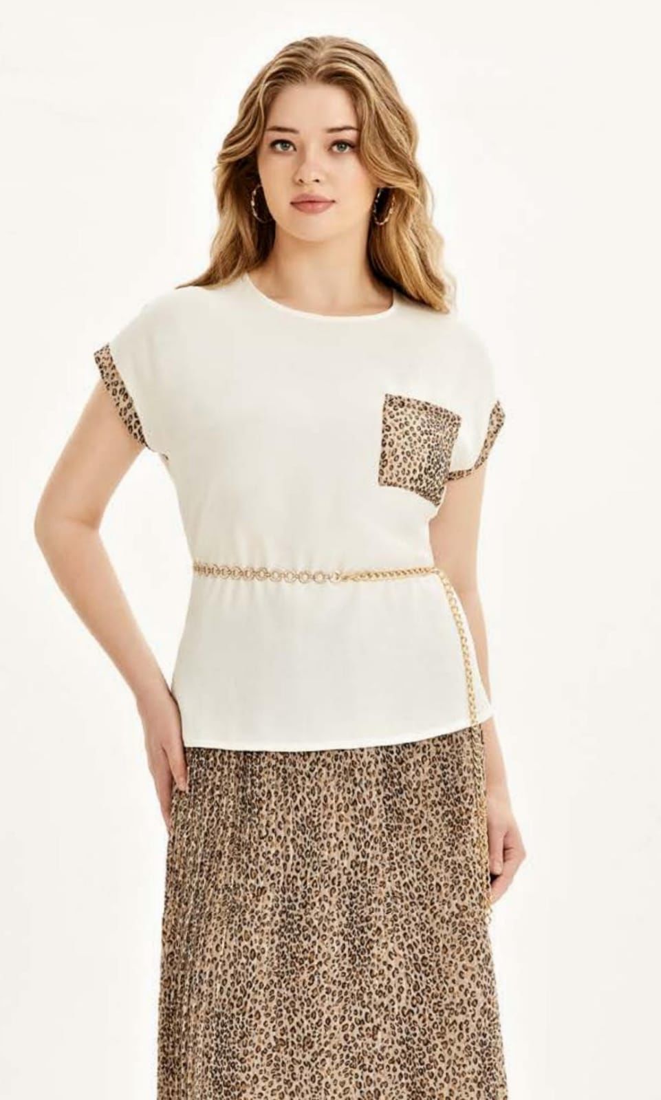Leopar Cep Detaylı Bluz