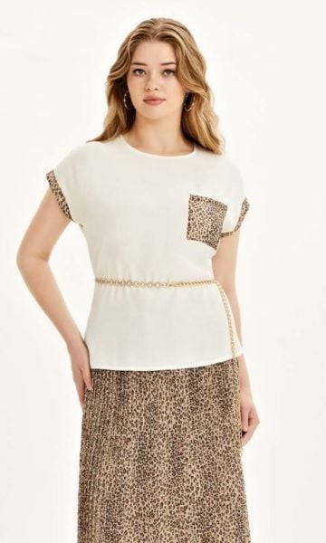 Leopar Cep Detaylı Bluz