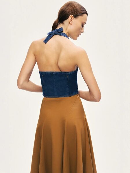 BOYUNDAN BAĞLAMALI DENİM YELEK