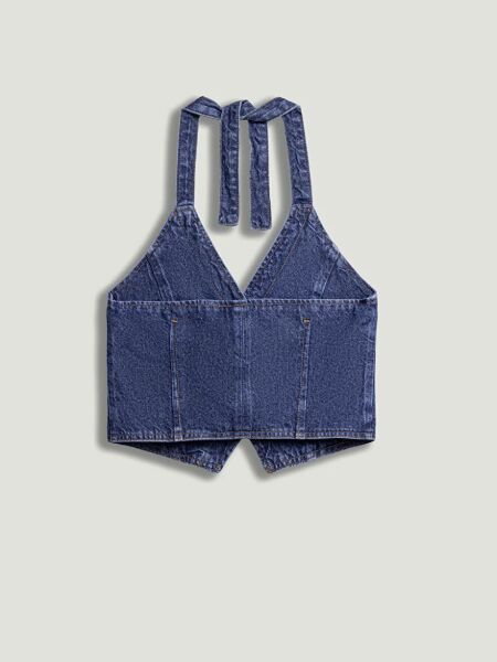 BOYUNDAN BAĞLAMALI DENİM YELEK