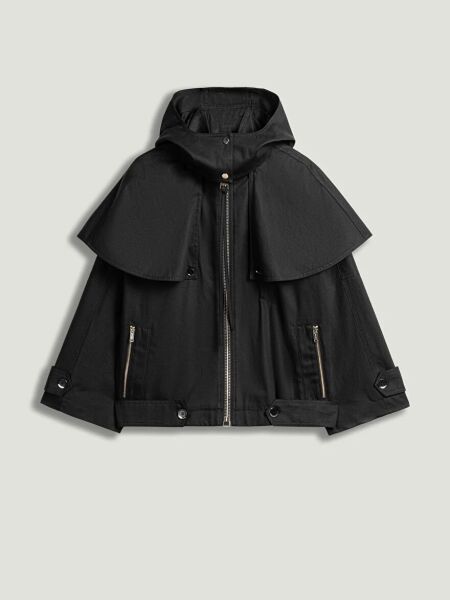 PELERİN DETAYLI KAPÜŞONLU TRENÇKOT