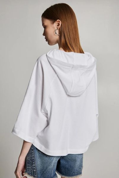 Denim Desenli Kapüşonlu Üst