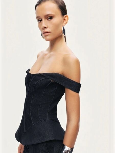 KORSE GÖRÜNÜMLÜ DENİM BÜSTİYER