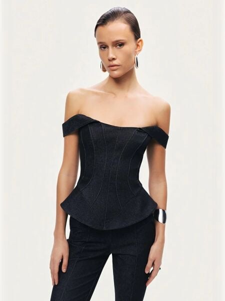 KORSE GÖRÜNÜMLÜ DENİM BÜSTİYER