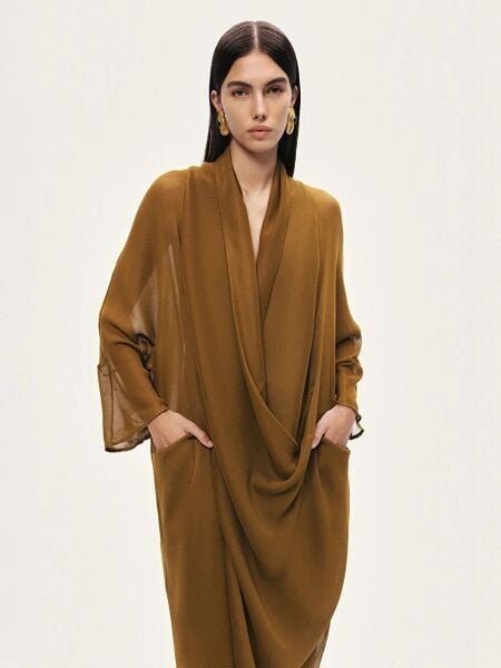 DRAPE DETAYLI MİDİ ELBİSE