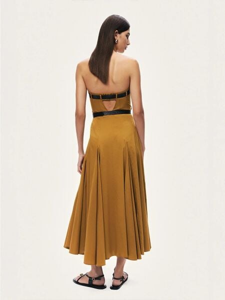 ÇİFT KEMERLİ STRAPLEZ MİDİ ELBİSE