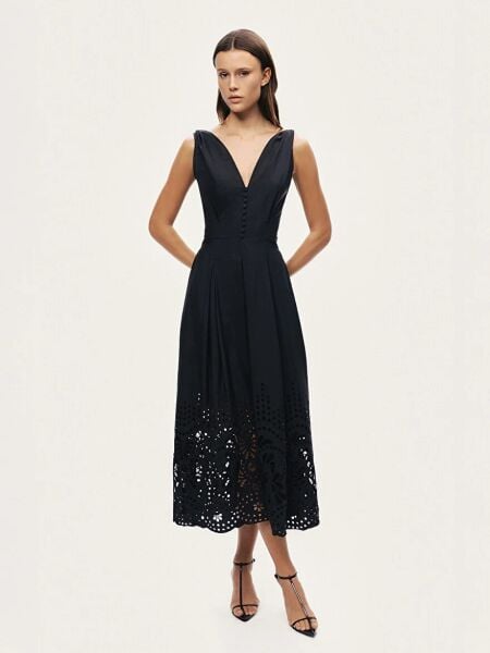 KUŞAK BAĞLAMA DETAYLI MİDİ ELBİSE