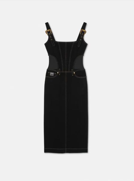 Baroque Buckle Midi Denim Elbise