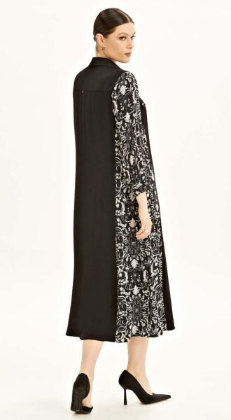 Siyah Desenli Midi Boy Elbise