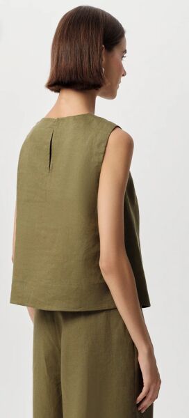 Bisiklet Yaka Kolsuz Arkası Düğmeli Regular Keten Bluz