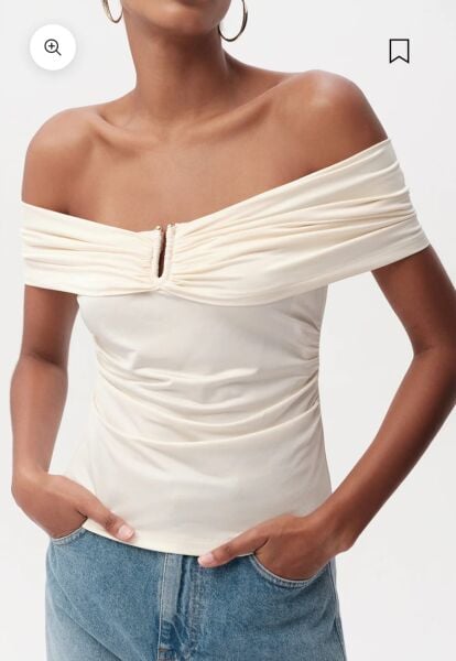 Omuzları Açık Metal Tokalı Slim Fit Örme Bluz