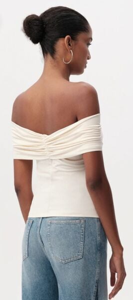 Omuzları Açık Metal Tokalı Slim Fit Örme Bluz