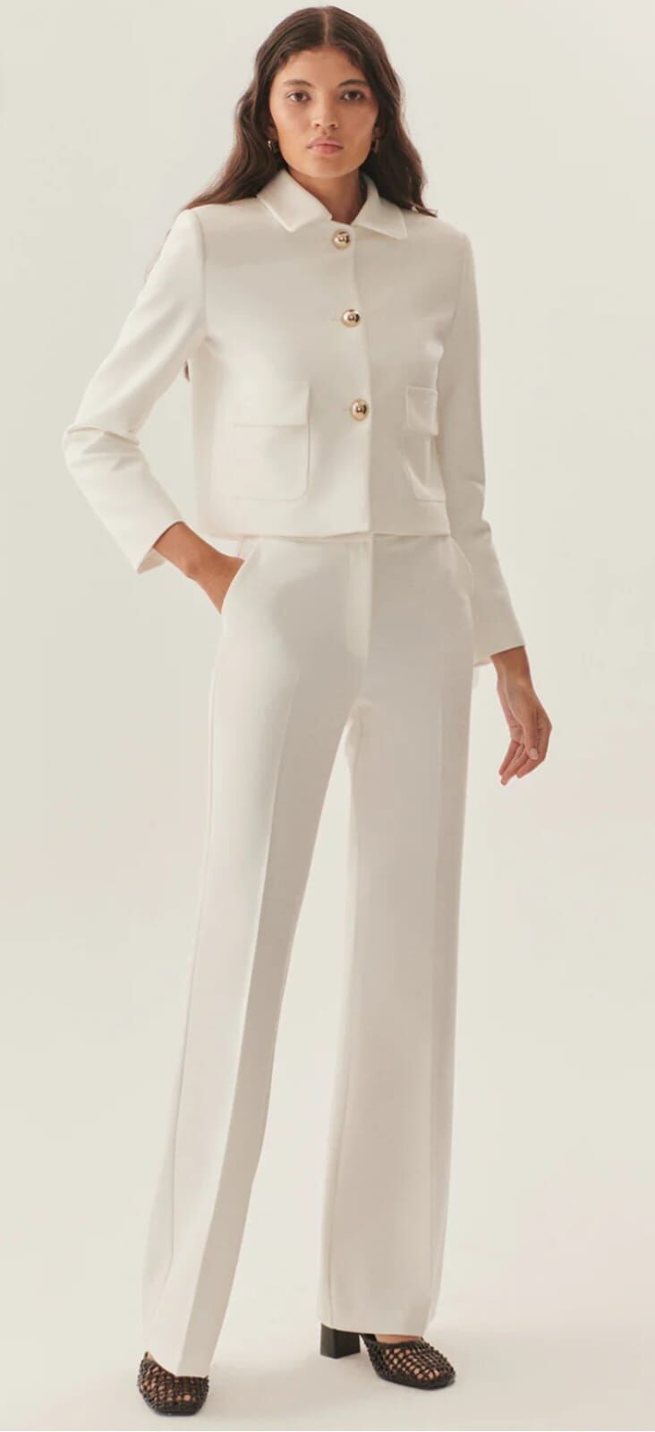 Gömlek Yaka Cepli Regular Fit Kısa Beyaz Ceket