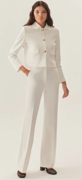 Gömlek Yaka Cepli Regular Fit Kısa Beyaz Ceket