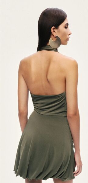 BURGU DETAYLI HALTER YAKA MİNİ ELBİSE