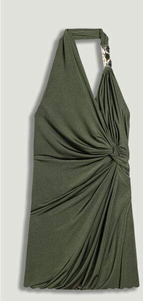 BURGU DETAYLI HALTER YAKA MİNİ ELBİSE