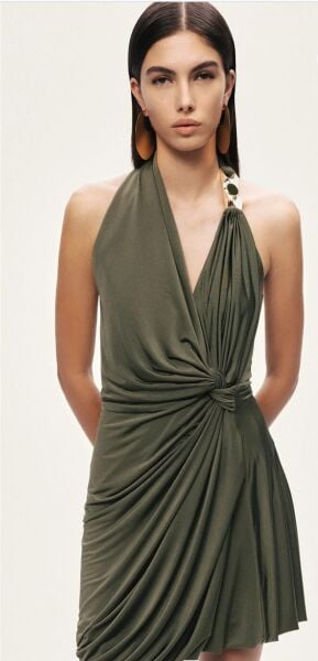 BURGU DETAYLI HALTER YAKA MİNİ ELBİSE